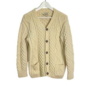 🍀VINTAGE Blarney Woollen Mills Irish Aran Fisherman Cable Knit Cardigan Sweater
